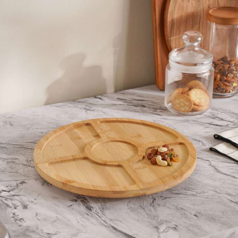 Pan Home طبق تقديم دوار من الخيزران الطبيعي للجميع - Image 1