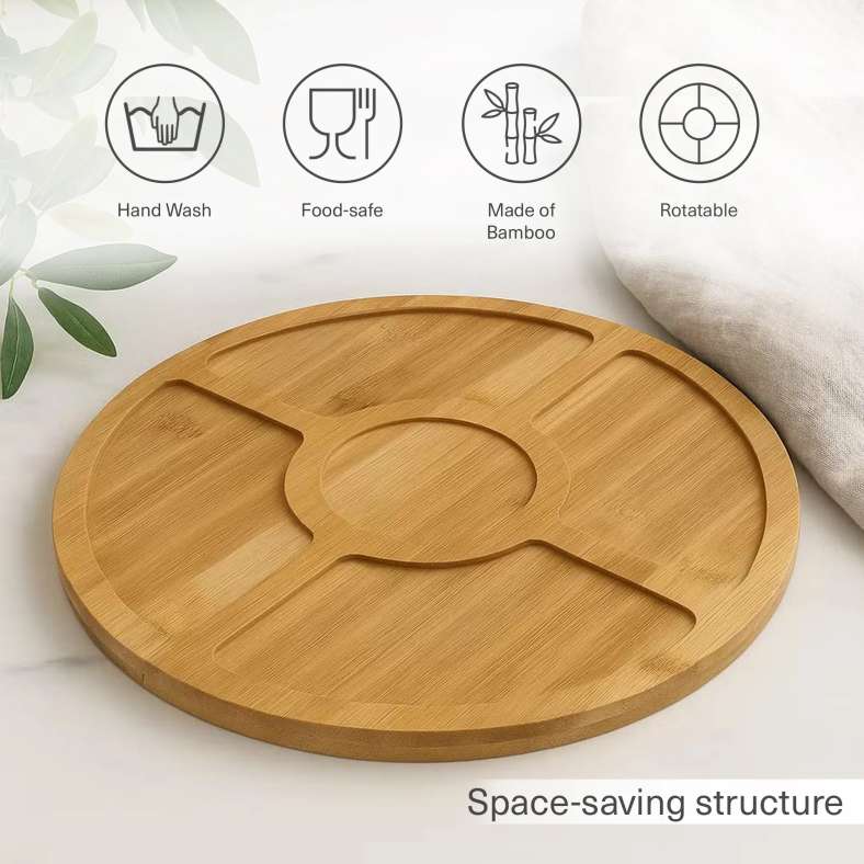 Pan Home طبق تقديم دوار من الخيزران الطبيعي للجميع - Image 5