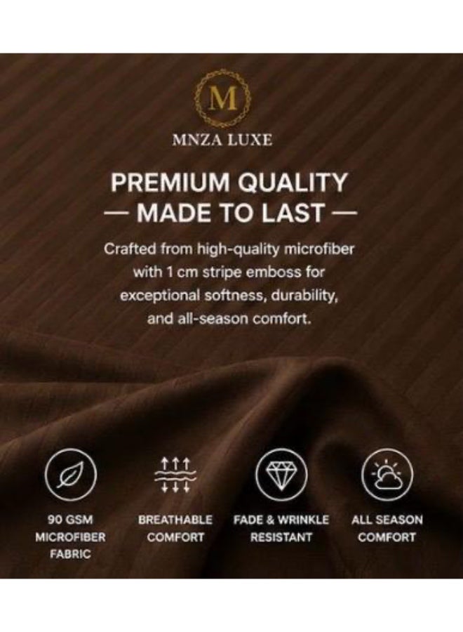MNZA LUXE طقم شرشف سرير مطاطي من المايكروفايبر بتصميم خطوط 1 سم، يشمل شرشف سرير مطاطي واحد + 2 غطاء وسادة | فائق النعومة، قابل للتنفس ومقاوم للتجاعيد | لون بني قهوة - Image 5