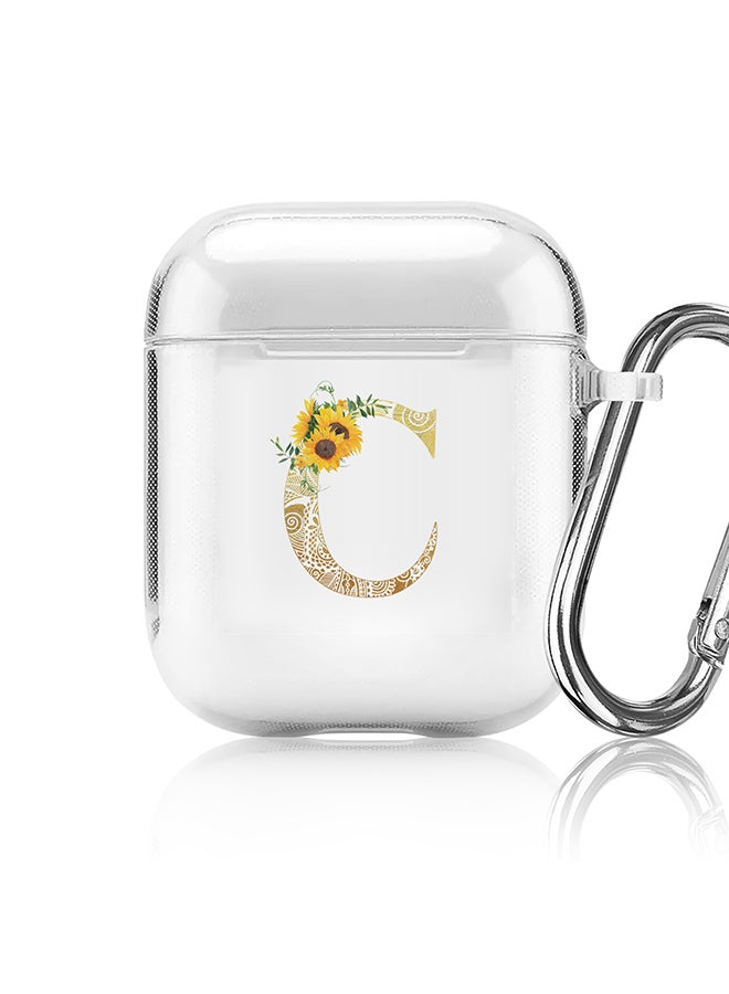 Stylizedd Classic Clear printed Case for Apple Airpods 2 / 1 Soft TPU Gel Thin Transparent Flexible Cover - Custom Monogram Initial Letter Mandala Floral Pattern Alphabet - C (Clear ) - Image 1