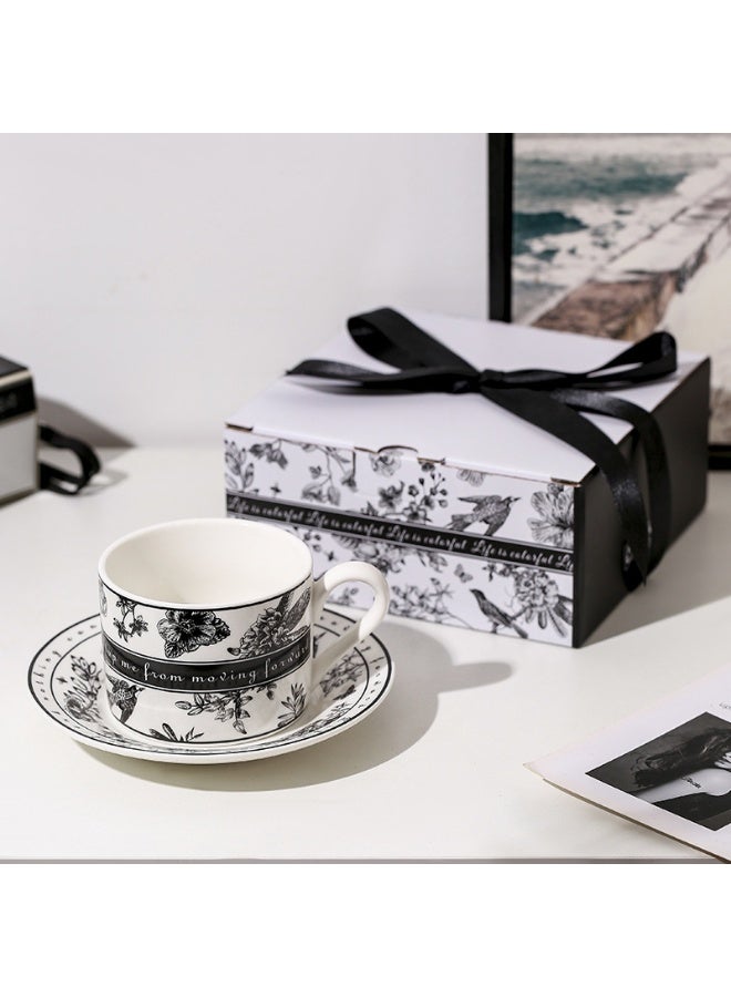 Anna Black and White Printed Ceramic Coffee Mug and Saucer Gift Set - Creative Home Tableware - Image 3