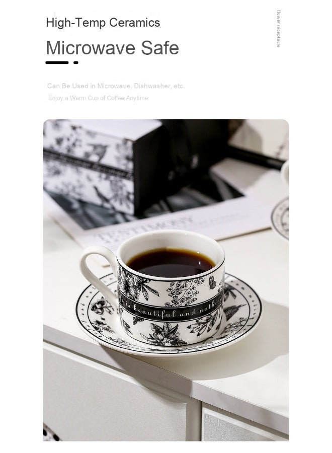 Anna Black and White Printed Ceramic Coffee Mug and Saucer Gift Set - Creative Home Tableware - Image 5