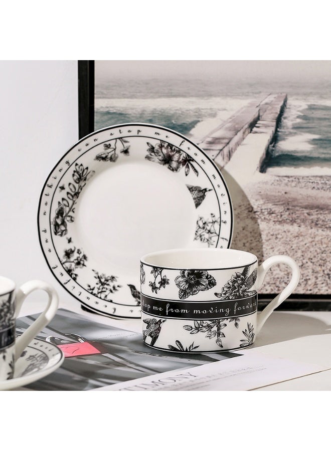 Anna Black and White Printed Ceramic Coffee Mug and Saucer Gift Set - Creative Home Tableware - Image 4