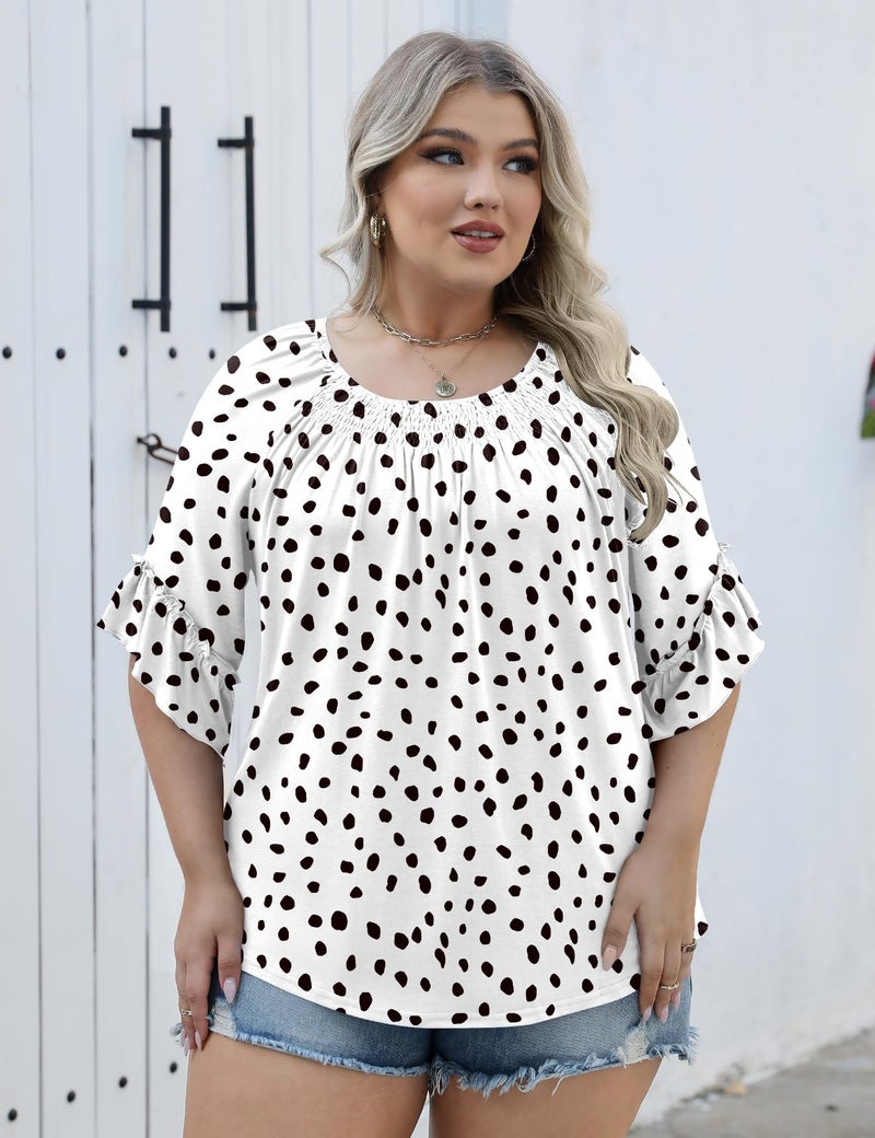 Micoson Plus Size 3/4 Sleeve Tops for Women Half Shirts Dressy Casual Crewneck Tunic Work Business Elegant Top - Image 5
