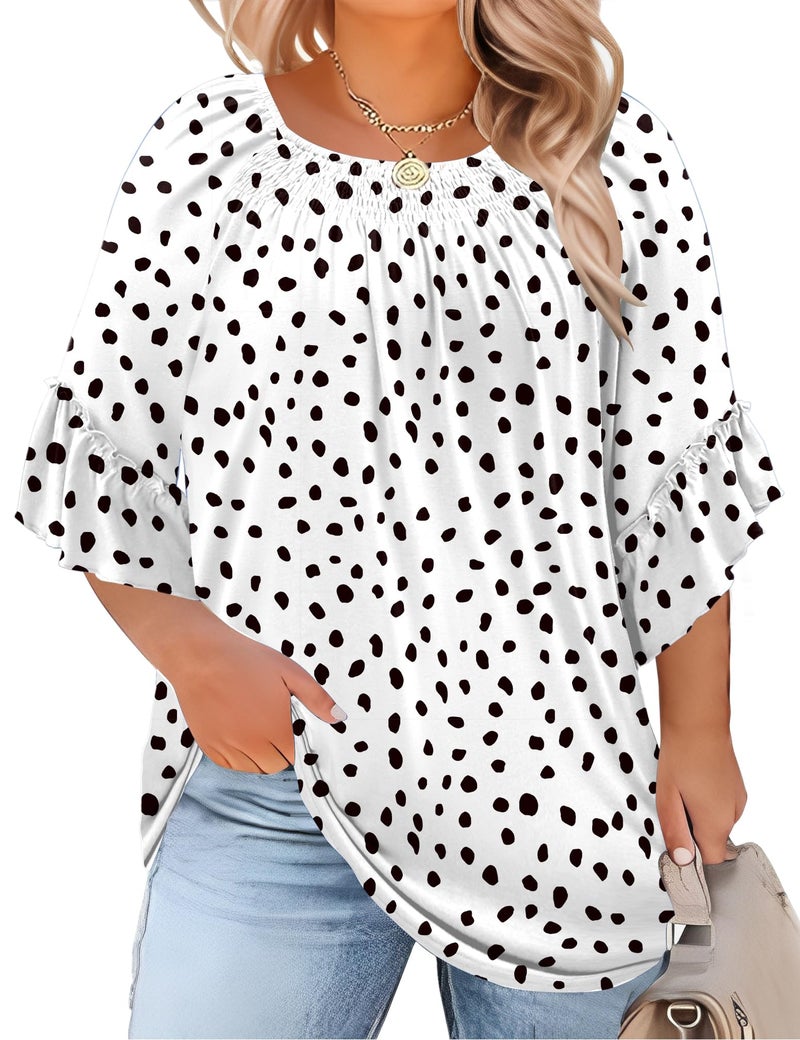 Micoson Plus Size 3/4 Sleeve Tops for Women Half Shirts Dressy Casual Crewneck Tunic Work Business Elegant Top - Image 1