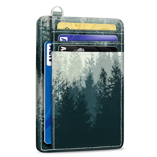 Yonlevres Credit Card Holder Slim Wallet, Forest RFID Wallet Women Front Pocket Small Card Holder, Travel Cute Funny Thin Card Case ID Window PU Leather RFID Blocking Card Organizer Gifts Girls Ladies - Image 1