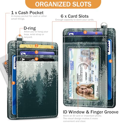 Yonlevres Credit Card Holder Slim Wallet, Forest RFID Wallet Women Front Pocket Small Card Holder, Travel Cute Funny Thin Card Case ID Window PU Leather RFID Blocking Card Organizer Gifts Girls Ladies - Image 4