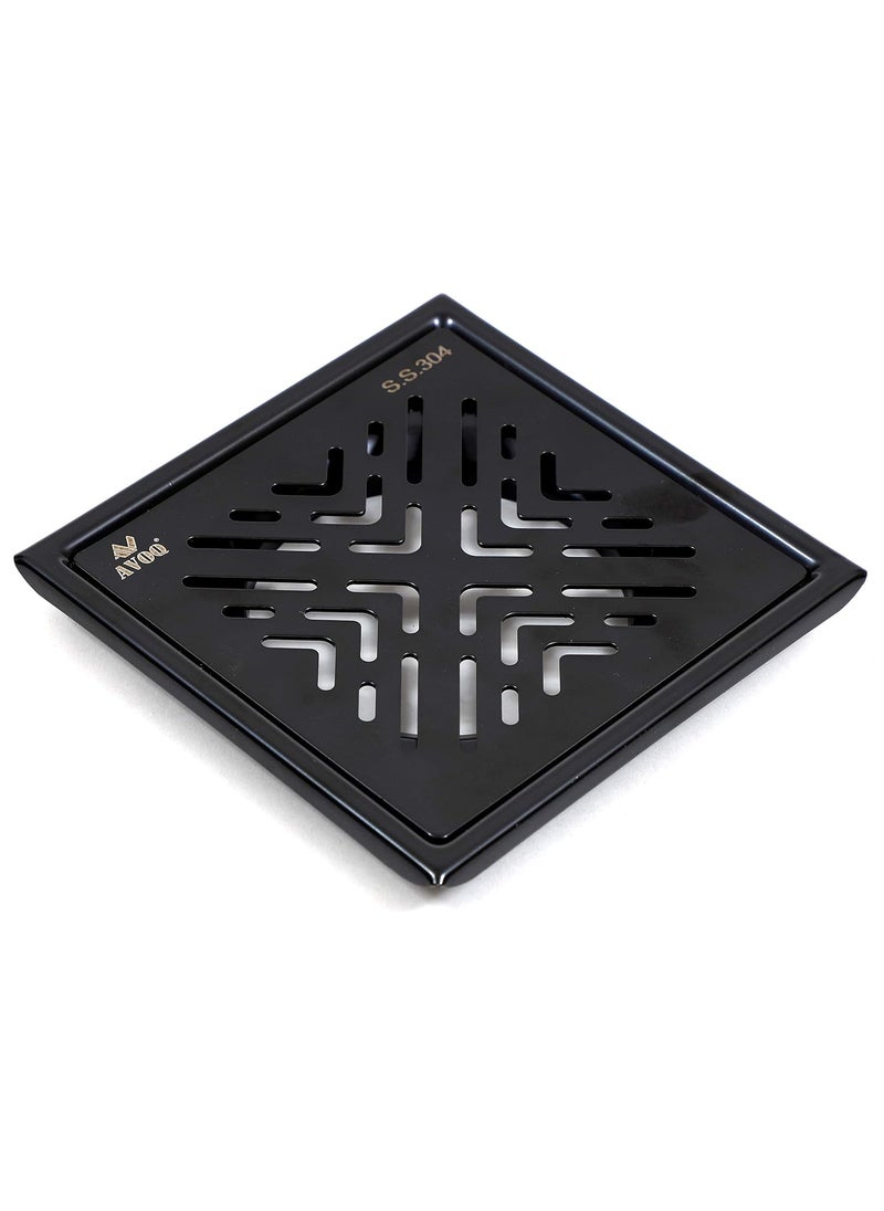 AVOQ - AVOQ Bathroom Floor Water Drain Grating Floor Jali Material 100 SS304 Grade Design 4 Black Without Trap - Image 1