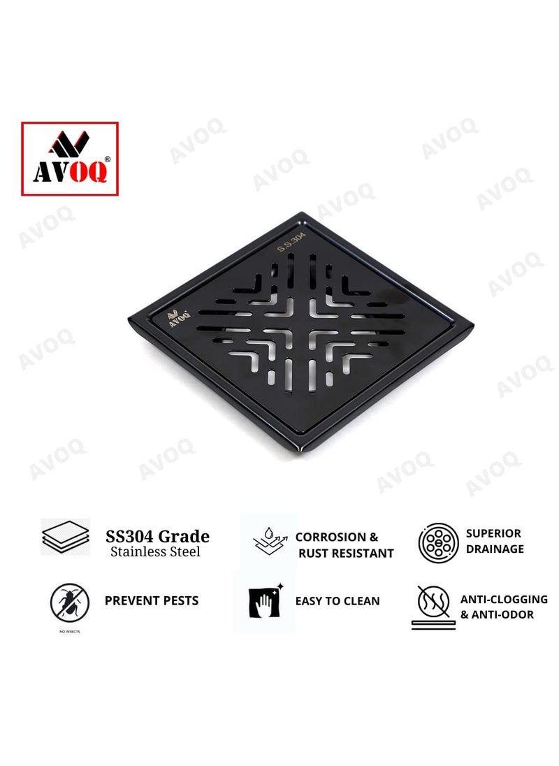 AVOQ - AVOQ Bathroom Floor Water Drain Grating Floor Jali Material 100 SS304 Grade Design 4 Black Without Trap - Image 1