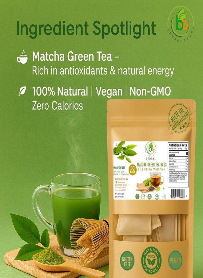 B-Experts Green Matcha Tea - 50 Tea Bags (2 g Each) - Premium Japanese-Style Matcha for Hot & Iced Drinks - Antioxidant-Rich, Zero Calories - 100% Natural, Vegan, Non-GMO, Sugar-Free - Vacuum-Sealed for Freshness - by BexpertsUSA - Image 5