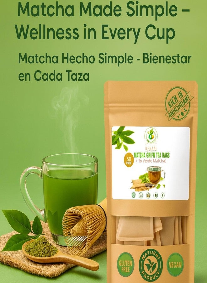 B-Experts Green Matcha Tea - 50 Tea Bags (2 g Each) - Premium Japanese-Style Matcha for Hot & Iced Drinks - Antioxidant-Rich, Zero Calories - 100% Natural, Vegan, Non-GMO, Sugar-Free - Vacuum-Sealed for Freshness - by BexpertsUSA - Image 3