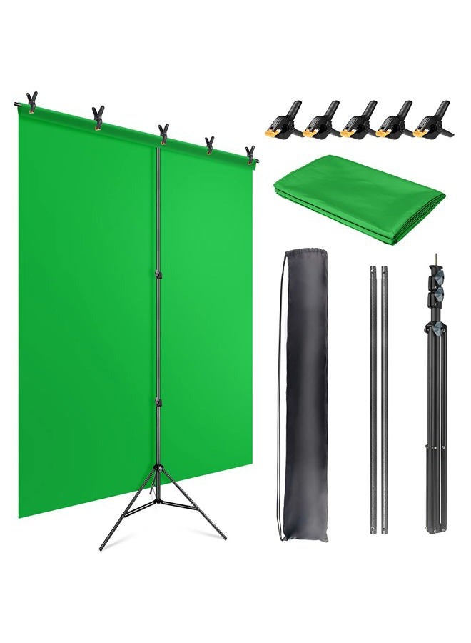 JEBUTU Green Screen Backdrop Kit with Stand, 5X6.5ft Portable Green Screen Backdrop with Stand kit, GreenScreen Background with Stand Carrying Bag Clamp for Streaming Video Zoom - Image 1