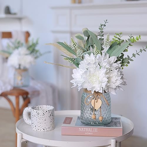 VIERENA Faux Flowers with Vase,Artificial Silk Flowers in Vase, Fake Plant Eucalyptus and Willow,Flower Arrangement for Home Farmhouse kitchen Dining Table Centerpiece Decorations Coffee Table Decor (White) - Image 5