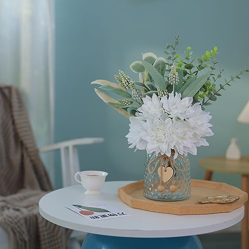 VIERENA Faux Flowers with Vase,Artificial Silk Flowers in Vase, Fake Plant Eucalyptus and Willow,Flower Arrangement for Home Farmhouse kitchen Dining Table Centerpiece Decorations Coffee Table Decor (White) - Image 4