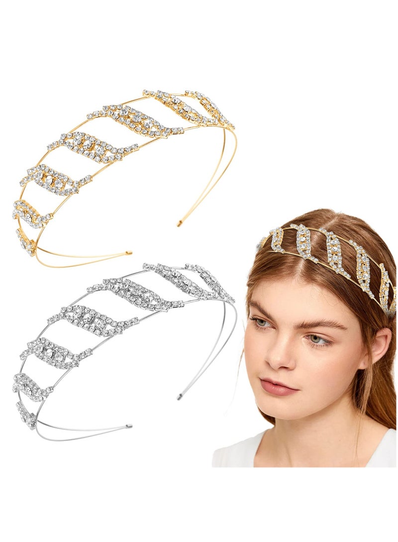 Excefore 2 Pcs Alloy Rhinestone Headbands Bridal Hair Hoop Wedding Hair Accessories Ornaments for Elegant Women Girls - Image 1