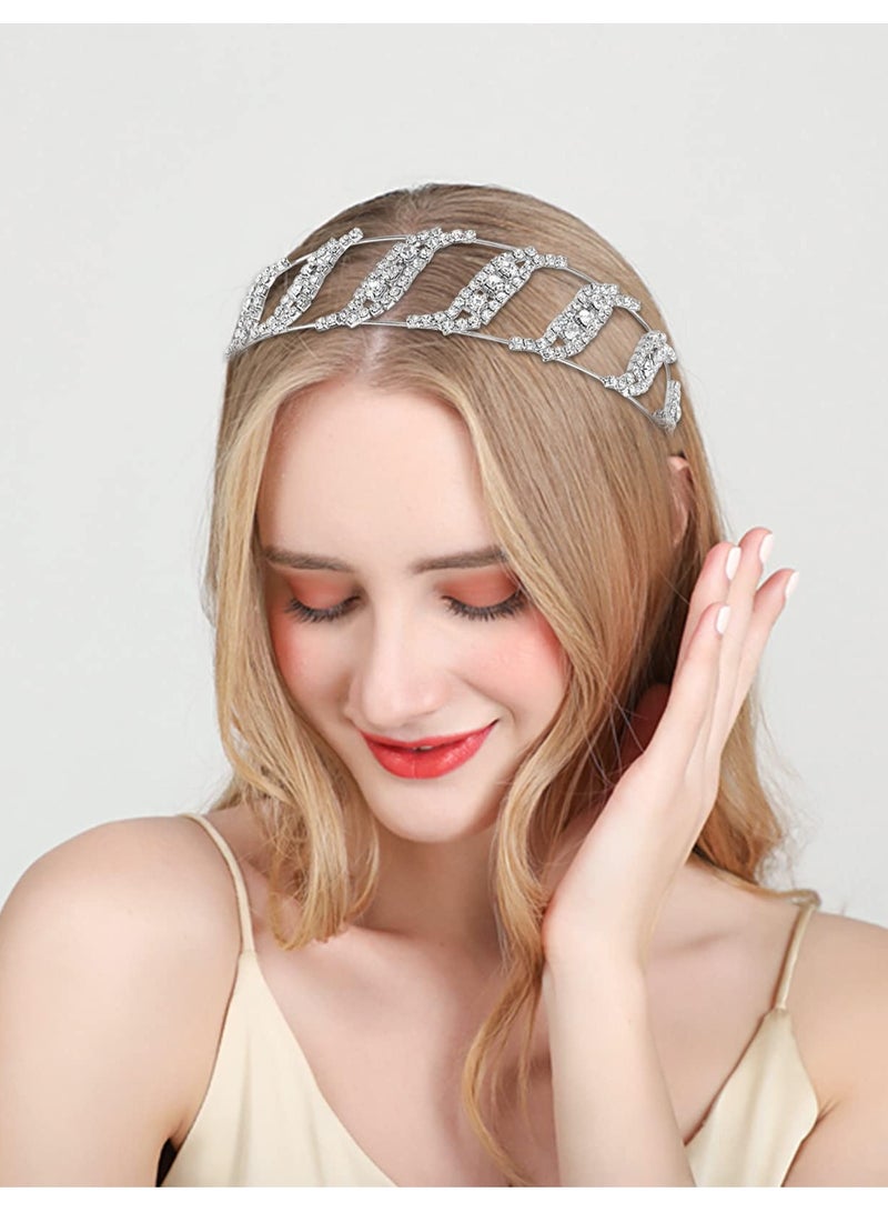 Excefore 2 Pcs Alloy Rhinestone Headbands Bridal Hair Hoop Wedding Hair Accessories Ornaments for Elegant Women Girls - Image 3