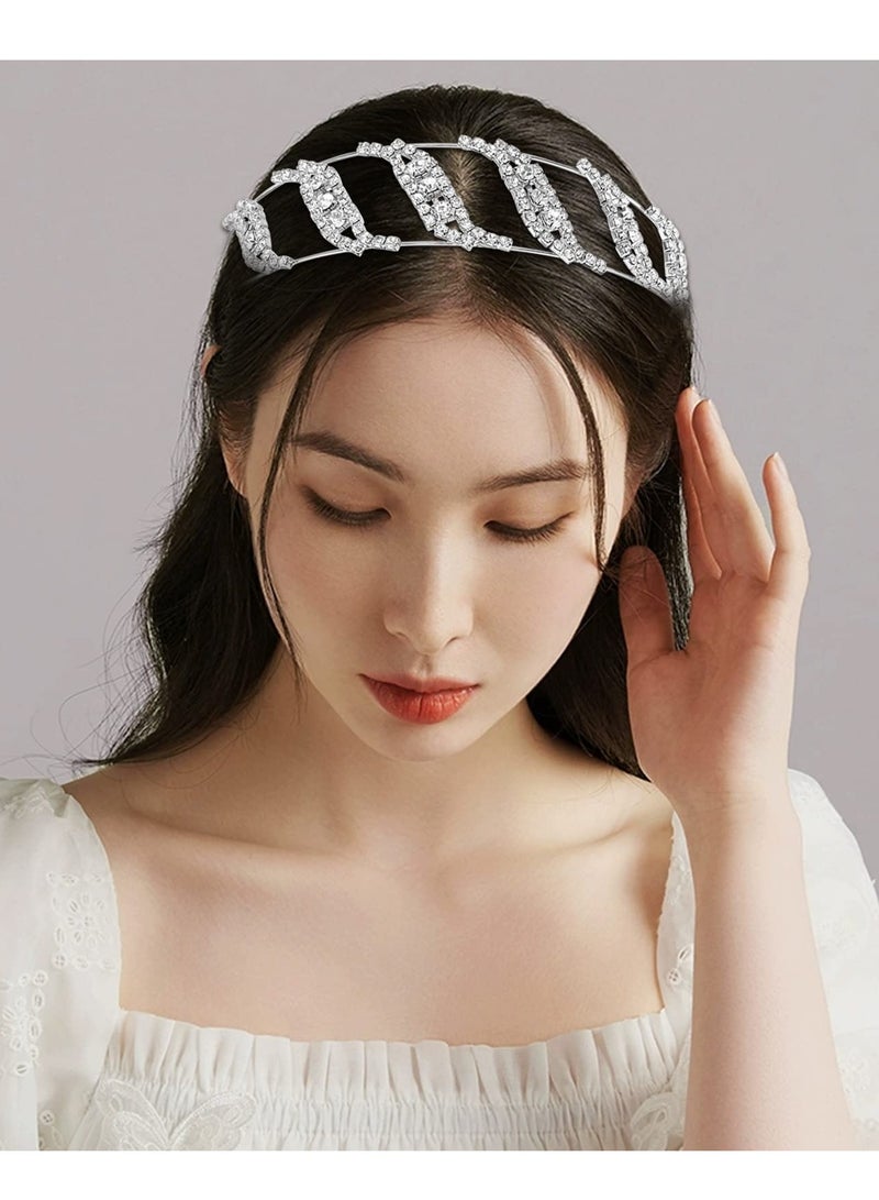 Excefore 2 Pcs Alloy Rhinestone Headbands Bridal Hair Hoop Wedding Hair Accessories Ornaments for Elegant Women Girls - Image 4