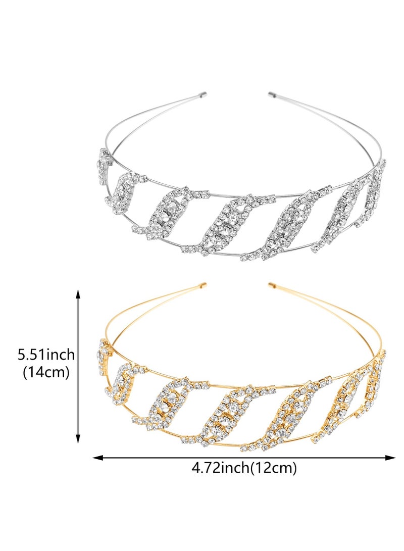 Excefore 2 Pcs Alloy Rhinestone Headbands Bridal Hair Hoop Wedding Hair Accessories Ornaments for Elegant Women Girls - Image 2