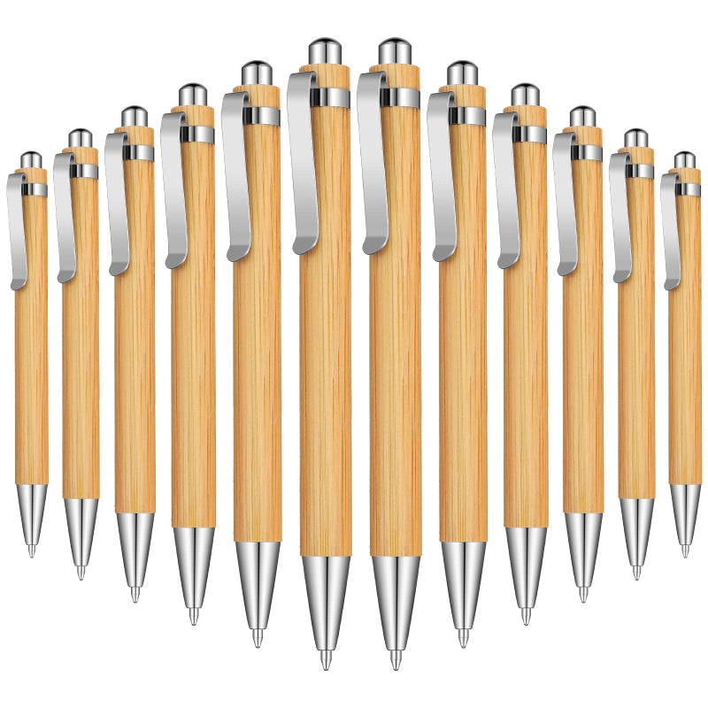 Outus 36 Pieces Bamboo Wooden Retractable Ballpoint Pen Black Ink 1 mm Pens Refills Products Set for Gifts Writing Office School Student Supplies - Image 2