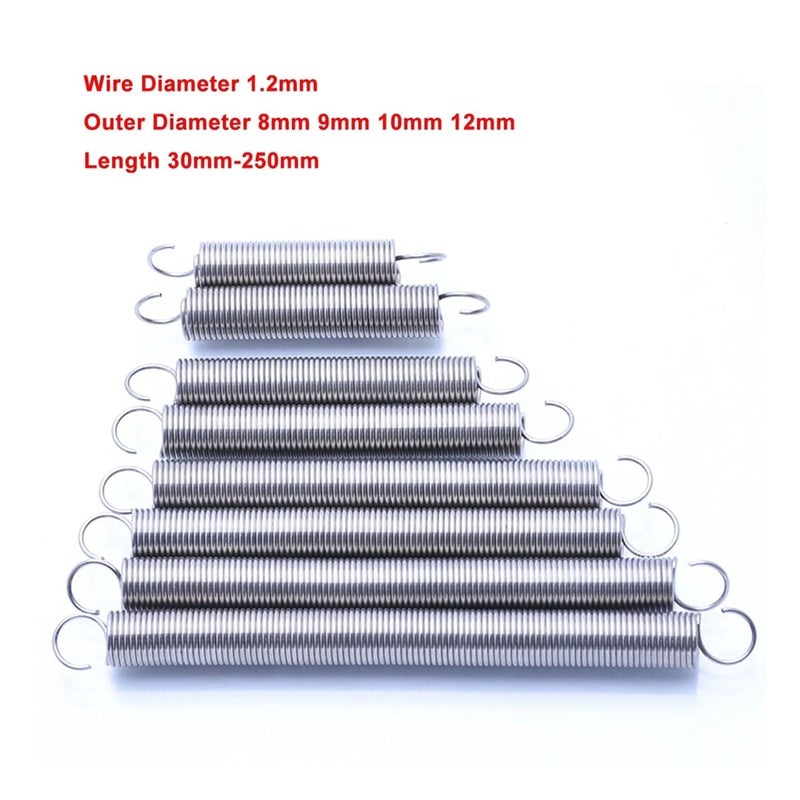 Stainless Steel Spring, Metal Springs 1/2pcs 304 Stainless Steel Tension Spring Wire Dia 1.2mm S Hook Cylindroid Helical Pullback Expand Spring Long 30mm - 250mm(12MM-1.2MM,150mm (1pcs)) - Image 2