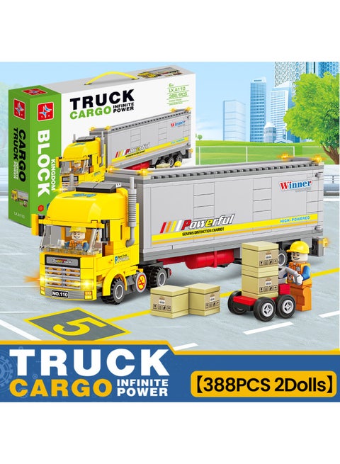 Urban Transportation Series Compatible With Lego Small Particle Blocks Bus Truck Container Car Assembled Toys-Color:Container Truck-388 Particles 1 Minifigure