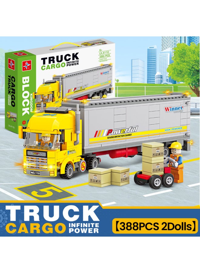 Urban Transportation Series Compatible With Lego Small Particle Blocks Bus Truck Container Car Assembled Toys-Color:Container Truck-388 Particles 1 Minifigure