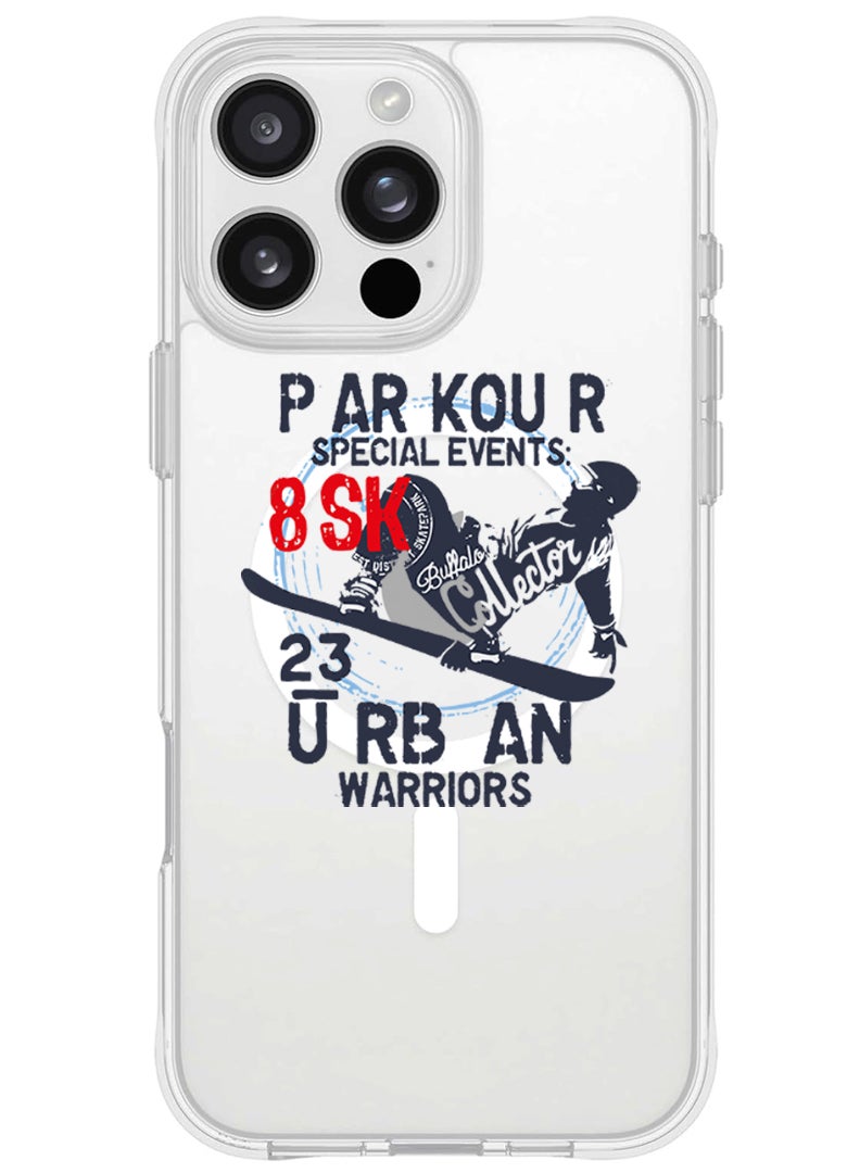 Theodor iPhone 16 Pro Max Magsafe Magnetic Case for iPhone Compatible with Wireless Charging, Shockproof Phone Bumper Cover - Parkour special events - Image 1