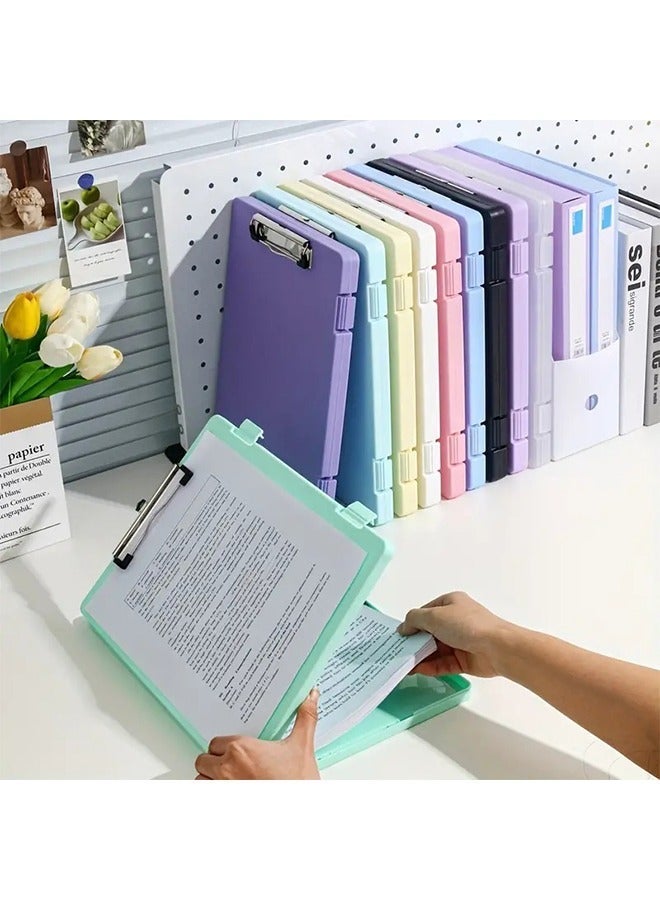 Storage Clipboard, A4 File Folder Box, Document Organizer for Students and Office, 180° Side Opening Portable Polypropylene Case with Low-Profile Clip for Outdoor Work and Test Papers - Image 2