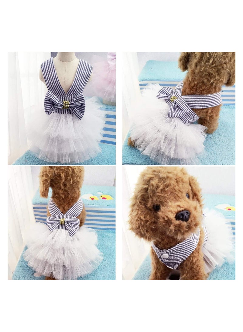 Striped Mesh Tutu Dress for Small Dogs & Cats, Bowknot Puppy Vest Skirt, Perfect Doggy Apparel Supplies (Small) - Image 3