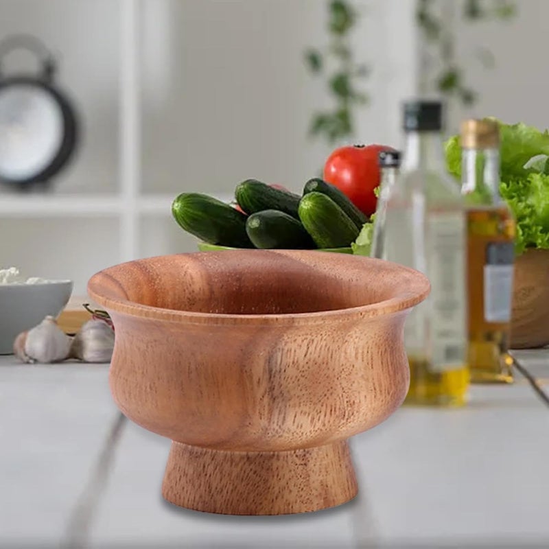 Potpourri Bowl Kids Wood Bowl Kitchen Salad Fruit Serving Bowl Footed Pedestal Multipurpose Snacks Tray Plate Handmade Suitable for Kitchen Counter, Large - Image 4