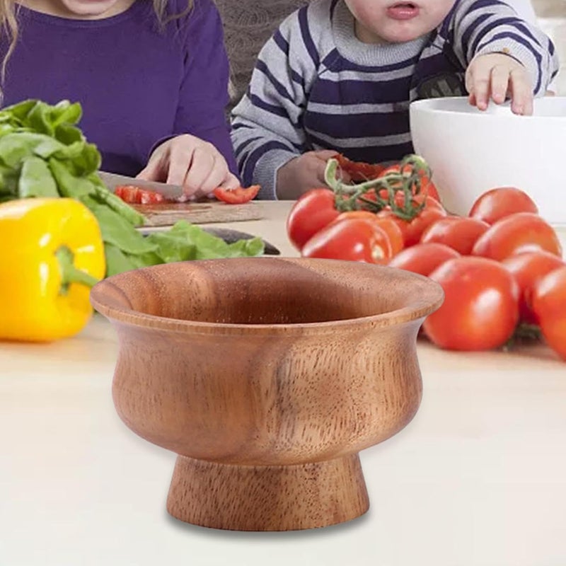 Potpourri Bowl Kids Wood Bowl Kitchen Salad Fruit Serving Bowl Footed Pedestal Multipurpose Snacks Tray Plate Handmade Suitable for Kitchen Counter, Large - Image 5