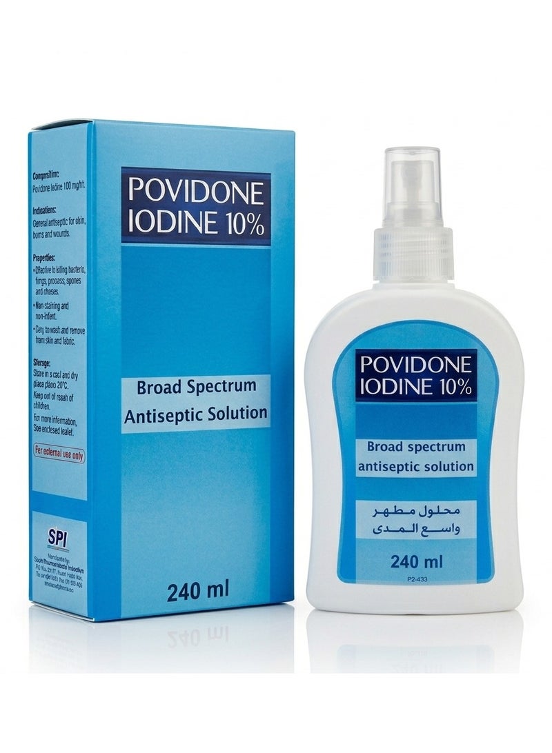 SPI Bufodine Iodine, 10% povidone-iodine antiseptic solution used to disinfect minor wounds, grazes, burns, and abrasions. 200ml