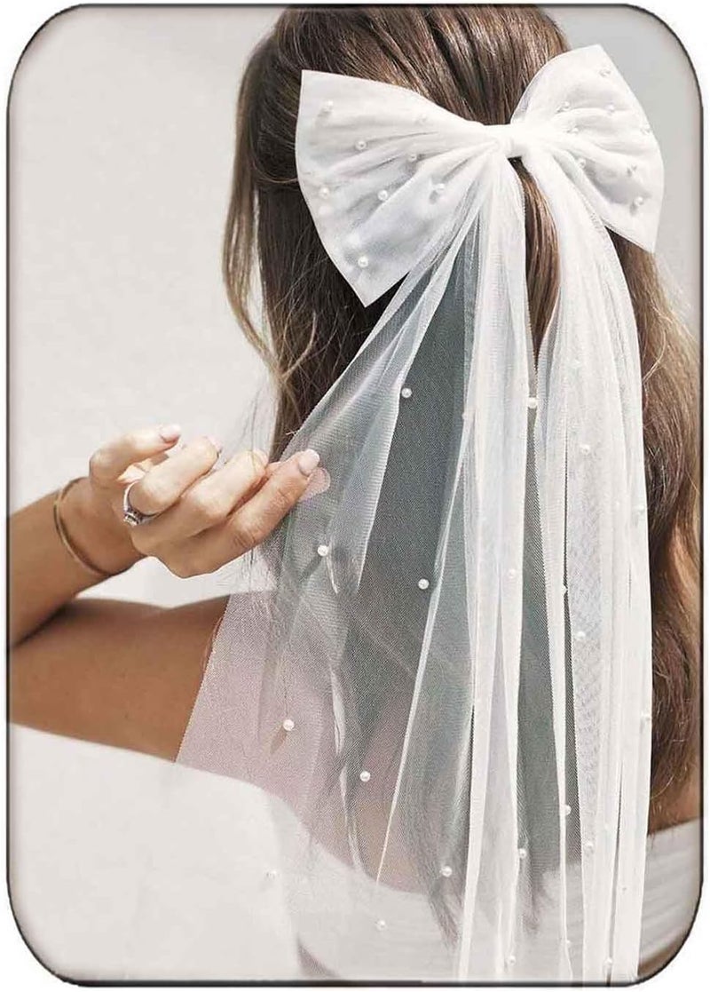 إيرينت طرحة تول مزينة بقوس للعروس مشبك شعر لؤلؤ أبيض لحفل زفاف وحفلة توديع العزوبية لملحقات الشعر للنساء AWhite 1