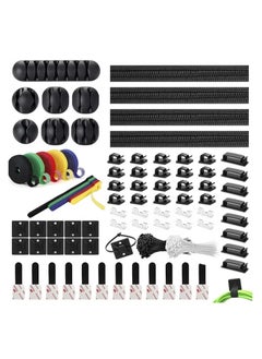 XiuWoo 304 pcs Management Organizer Kit with 4 Cable Sleeve Split, 45 Self Adhesive Cable Clips Holder, 5 Rolls and 30 Pcs Adhesive Ties, 200 Nylon Fasten Cable Ties for TV Office Car Desk Home 304 pcs Manag  - Image 1