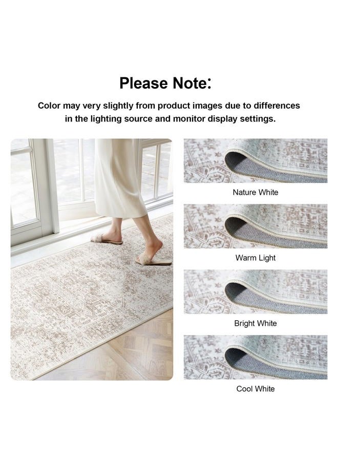 EISUROM Hallway 2x5 Runner Rug - Vintage Non-Slip Long Rug for Entryway Low-Pile Washable Medallion Rugs for Hallway Waterproof Traditional Indoor Thin Rugs for Kitchen (Beige) - Image 2