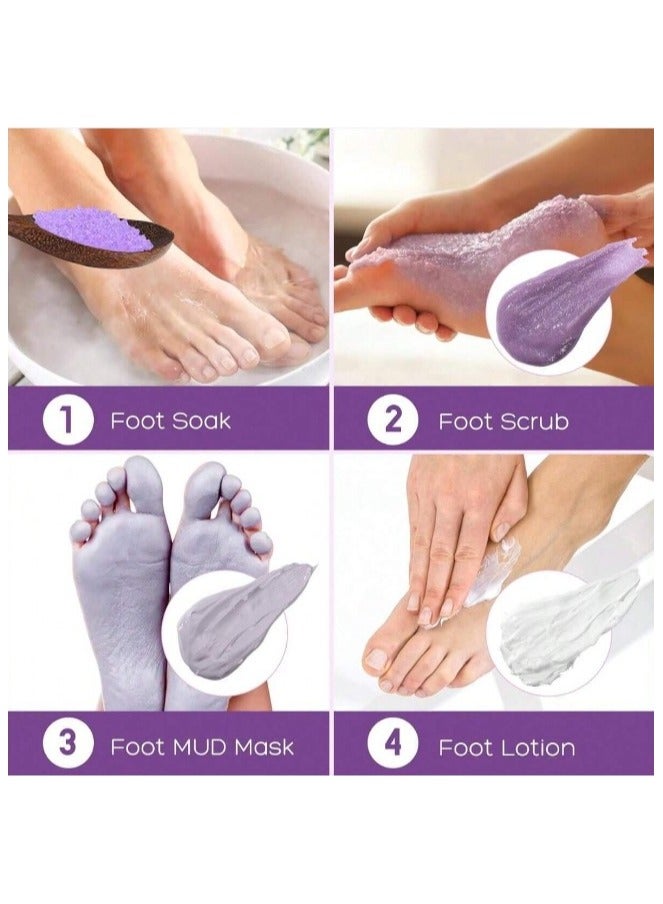 Complete 4-Step Foot Bath Box for Foot Care, Foot Massage and Dead Skin Removal Set of 4 Epsom Salt Feet Packs with Lavender Scent, Foot Cream, Foot Scrub, Sugar Foot Wash - Image 3