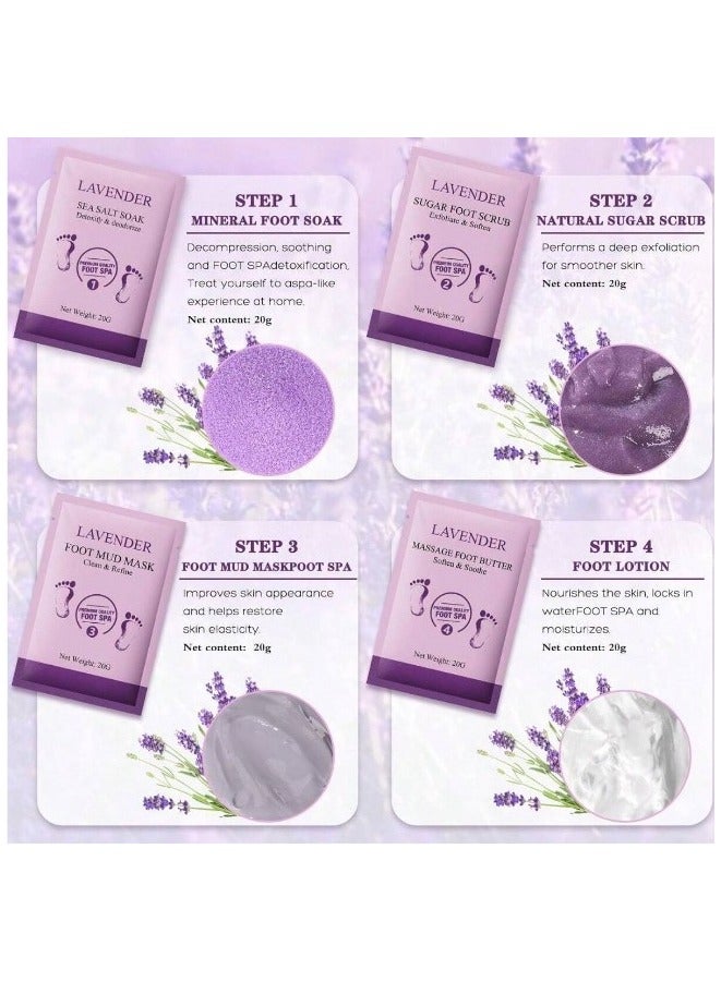 Complete 4-Step Foot Bath Box for Foot Care, Foot Massage and Dead Skin Removal Set of 4 Epsom Salt Feet Packs with Lavender Scent, Foot Cream, Foot Scrub, Sugar Foot Wash - Image 2