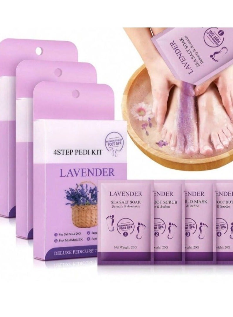 Complete 4-Step Foot Bath Box for Foot Care, Foot Massage and Dead Skin Removal Set of 4 Epsom Salt Feet Packs with Lavender Scent, Foot Cream, Foot Scrub, Sugar Foot Wash - Image 1