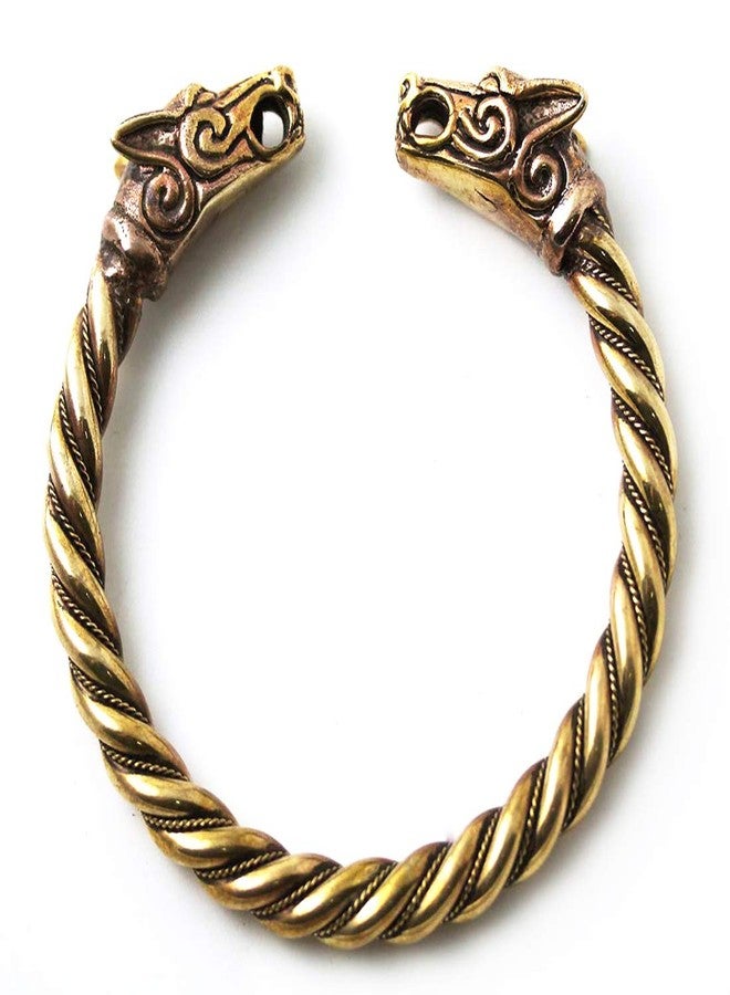 LynnAround Big Size Bronze Norse Viking Fenrir Wolf Head Twisted Cable Bangle Cuff Bracelet Arm Ring Pagan Jewelry (8.00, Solid Body) - Image 2