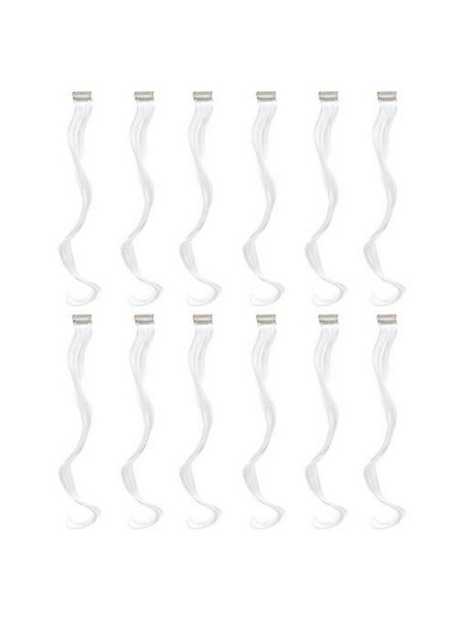 SWACC 12 Pcs Curly Wavy One Color Party Highlights Clip On In Hair Extensions Colored Hair Streak Synthetic Hairpieces (White) - Image 1