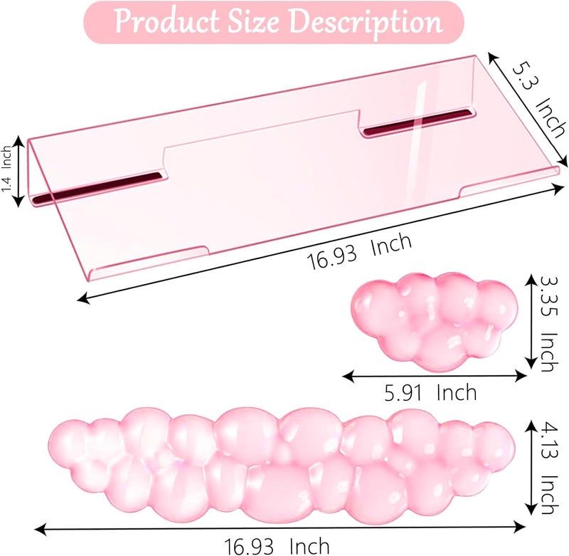 WFCYGL Acrylic Computer Keyboard Stand with Gel Cloud Wrist Rest Keyboard Riser with Comfortable Clear Silicone Mouse Wrist Pad Ergonomic Tilted Transparent Keyboard Holder for Desktop Office Hot Pink - Image 4