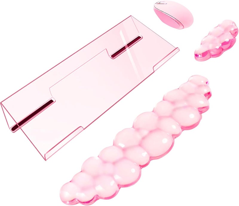 WFCYGL Acrylic Computer Keyboard Stand with Gel Cloud Wrist Rest Keyboard Riser with Comfortable Clear Silicone Mouse Wrist Pad Ergonomic Tilted Transparent Keyboard Holder for Desktop Office Hot Pink - Image 1