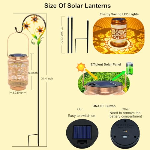yulloyello Sunflower Solar Lanterns Outdoor Waterproof with Shepherd Hook, Sunflower Birthday Gifts for Christmas Women Mom Grandma, Metal Solar Hanging Lights Garden Decor for Outside Yard Patio Pathway - Image 2