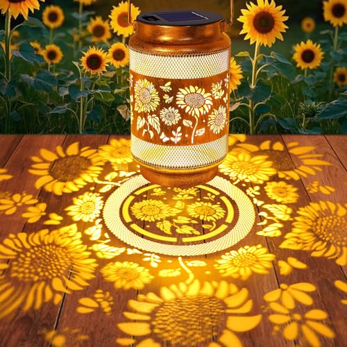 yulloyello Sunflower Solar Lanterns Outdoor Waterproof with Shepherd Hook, Sunflower Birthday Gifts for Christmas Women Mom Grandma, Metal Solar Hanging Lights Garden Decor for Outside Yard Patio Pathway - Image 3