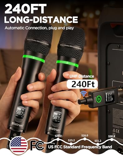 Bietrun XLR Wireless Microphone Rechargeable Dual Metal Cordless Handheld Dynamic Mics for Mixer Audio Interface PA Amplifier System Church Singing KaraokeUHF 240FT Rangewith 635 Adapter - Image 3