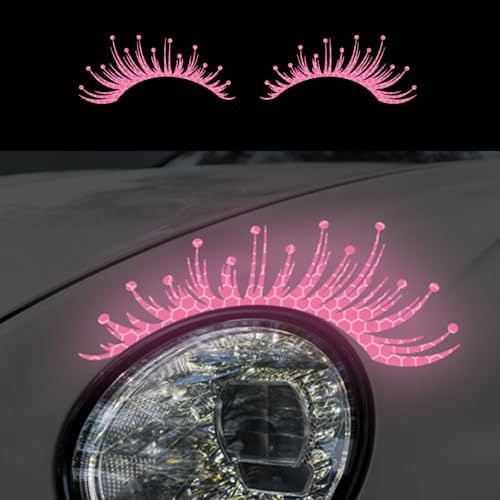 Iprokiu 1 Pair High Intensity Reflective Headlight Eyelash Stickers Waterproof Fake Eyelash Stickers for SUV Truck Funny Car Decoration Pink - Image 1