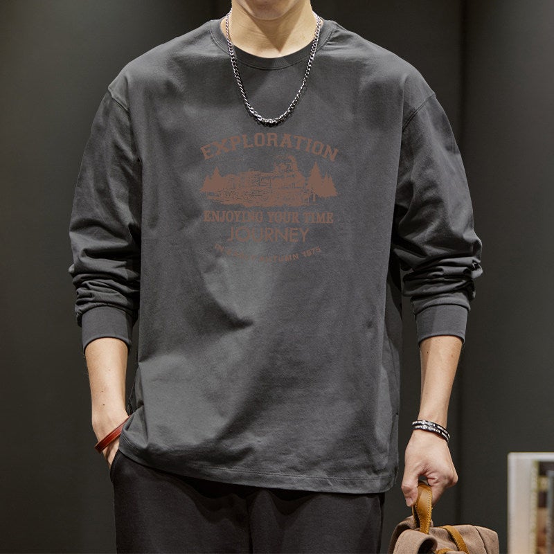 American cotton long-sleeved t-shirt men's 2025 autumn casual loose base shirt ins trendy brand couple clothes - Image 3