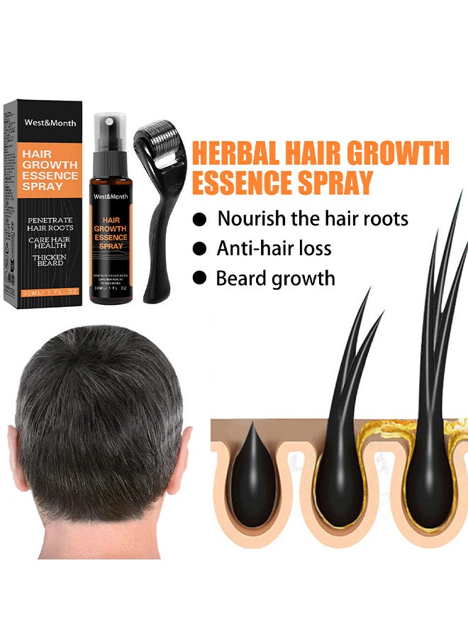 West&Month 30ML Hair Growth Essence Spray, Anti-Slip Hair Nourishing Growth Liquid Thickening Hairline Essence Spray With Microne Roller, Hair Loss And Thinning Prevention Treatment, Scalp Improver  - Image 4