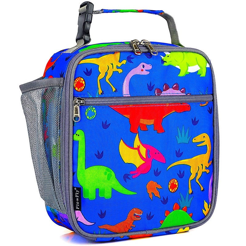 FlowFly Kids Lunch box Insulated Soft Bag Mini Cooler Back to School Thermal Meal Tote Kit for Girls Boys Dinosaur
