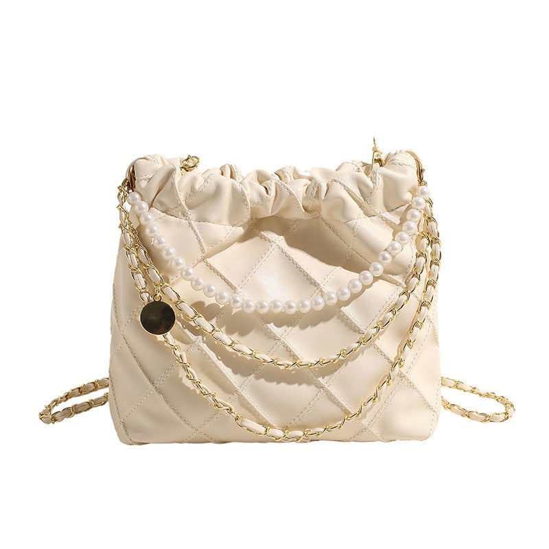 This Year'S Popular Spring And Niche Diamond Lattice Chain Bag Women'S High-End Fashion Pearl Chain Slung Bucket - Image 1